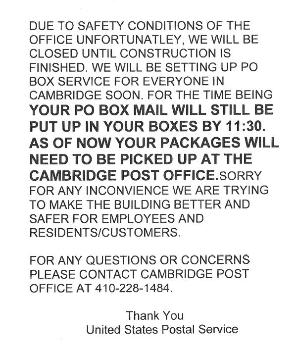 Notice Regarding the Trappe Post Office